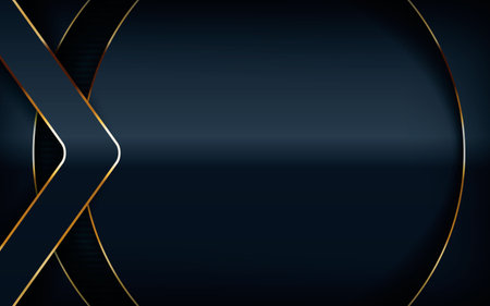Dark overlap layers abstract background. Modern shape with light golden line element decoration. Realistic dimension design vector illustration.のイラスト素材