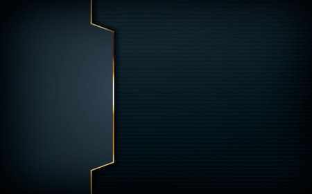 Dark overlap layers abstract background. Modern shape with light golden line element decoration. Realistic dimension design vector illustration.のイラスト素材