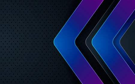 Dark abstract background with black overlap layers. Texture with blue and pink gradient line decoration.のイラスト素材