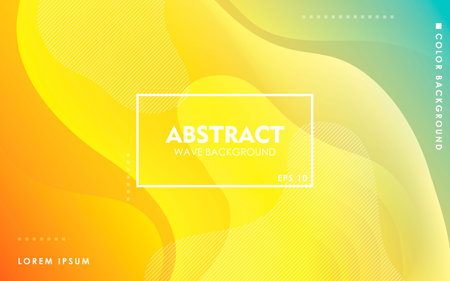Dynamic wave background. Modern yellow and blue gradient color wavy abstract shape composition. Colorful fluid landing page.のイラスト素材