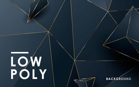 Luxury abstract black low poly background. Modern polygon shape with golden list on dark background.のイラスト素材