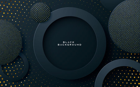 Black circle layer background with gold  glittersのイラスト素材