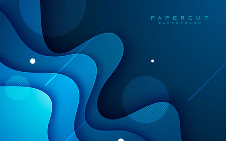 Blue gradient wavy shape. Papercut background.のイラスト素材