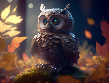 A soldier owl who is a Guardian of a magical forest. Generative AI.の素材