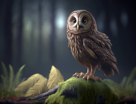 A soldier owl who is a Guardian of a magical forest. Generative AI.の素材