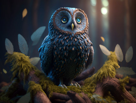 A soldier owl who is a Guardian of a magical forest. Generative AI.の素材