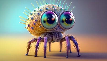 Cute strange colorful spider, beautiful animal and big eyes. Generative AI.の素材