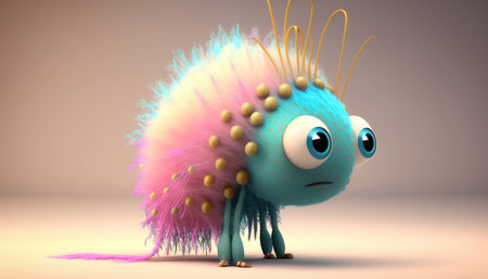 Cute strange colorful lice, beautiful animal and big eyes. Generative AI.の素材