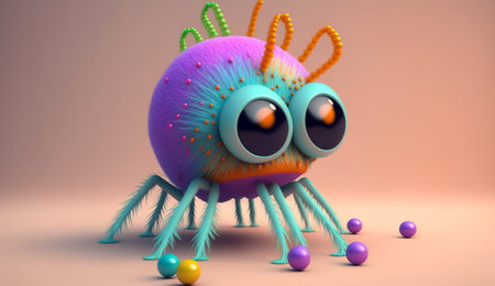 Cute strange colorful spider, beautiful animal and big eyes. Generative AI.の素材