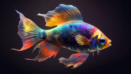 Colorful cute betta fish with beautiful long tail. Generative AI.の素材