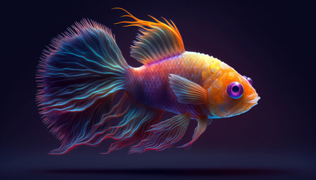Colorful cute strange alien fish with beautiful long tail. Generative AI.の素材