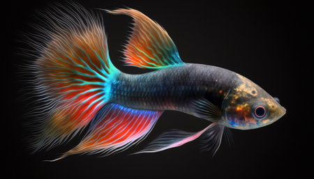Colorful cute betta fish with beautiful long tail. Generative AI.の素材