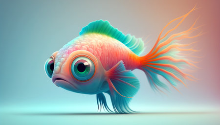 Colorful cute strange alien fish with beautiful long tail. Generative AI.の素材