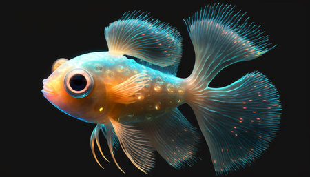 Colorful cute strange alien fish with beautiful long tail. Generative AI.の素材