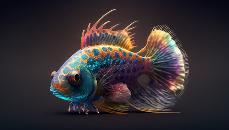 Colorful cute betta fish with beautiful long tail. Generative AI.の素材
