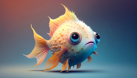 Colorful cute strange alien fish with beautiful long tail. Generative AI.の素材