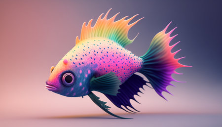 Colorful cute strange alien fish with beautiful long tail. Generative AI.の素材