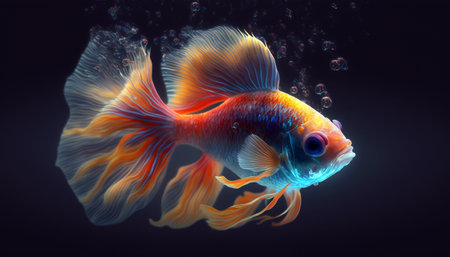 Colorful cute betta fish with beautiful long tail. Generative AI.の素材