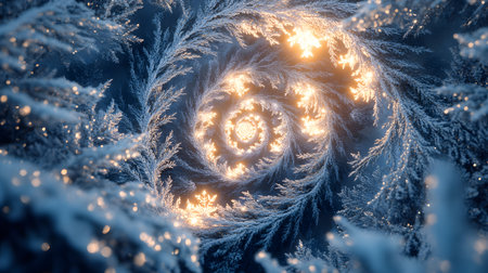 Glowing spiral of frost-covered branches.の素材