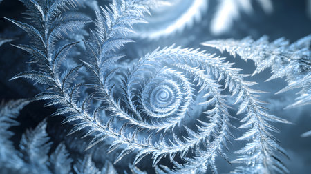 Intricate swirling frost patterns in a spiral design.の素材