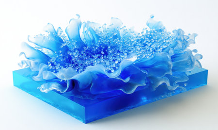 Abstract blue liquid splash on glass, white background, clean design, website bannerの素材