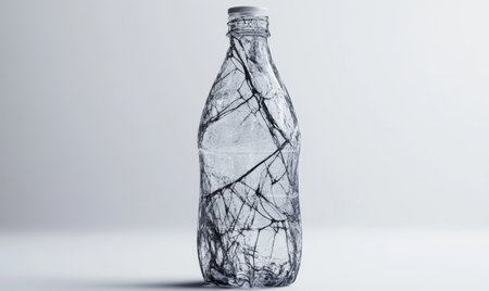 Cracked plastic bottle on white background; recycling conceptの素材
