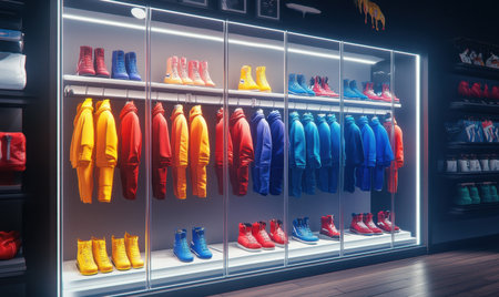 Colorful sportswear collection displayed in modern storeの素材
