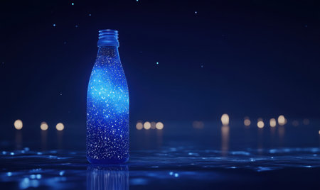 Glowing bottle, night scene, magical sparks, dark background, fantasyの素材