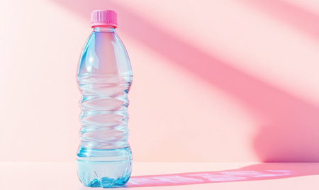Pink background, clear water bottle, sunlight, refreshmentの素材