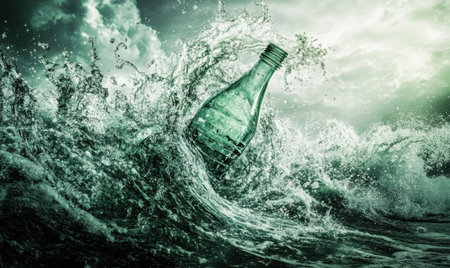Ocean bottle message storm wave water disaster hopeの素材