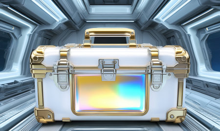 White gold case in futuristic space, vibrant displayの素材