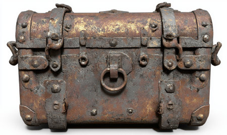 Rusty iron chest, medieval style, white background, treasure concept, historicalの素材
