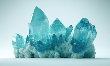Teal crystal cluster on white background;  geology, science, nature, beauty, designの素材