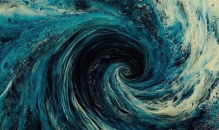Abstract swirling vortex, teal and black, cosmic background, design elementの素材