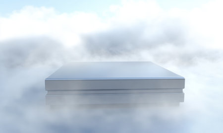 Elevated platform in clouds; product display; ethereal background; advertisingの素材