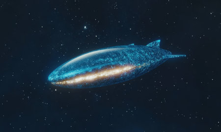 Futuristic spaceship soaring through starry cosmos; science fiction illustrationの素材