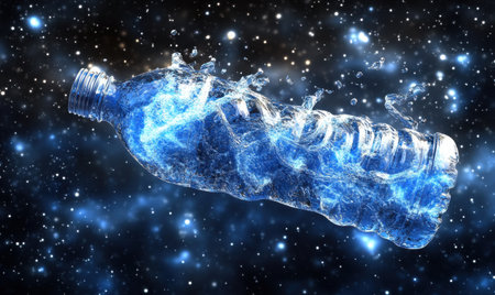 Plastic bottle, space, water, galaxy, pollution, swirling, cosmic, environmentalの素材