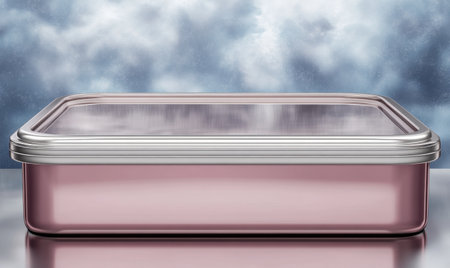 Rose gold food container, cloudy background, product display, food storageの素材