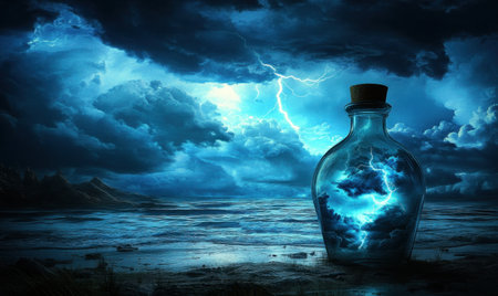 Storm in a bottle, coastal scene, nightの素材