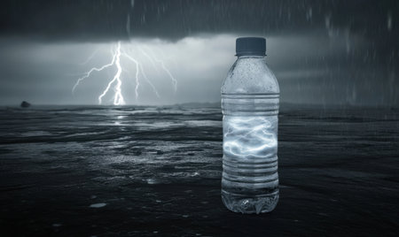 Water bottle storm rain lightning outdoor survivalの素材