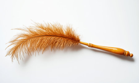 Brown feather duster on white background. Craft, cleaning toolの素材