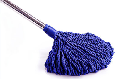 Blue mop cleaning, isolated white background, houseworkの素材