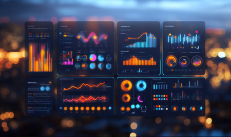 Cityscape Data Analytics Dashboard Nighttime Financial Chartsの素材