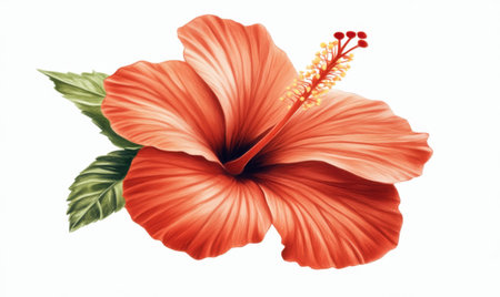 Coral hibiscus flower, isolated on white, botanical illustration, for designの素材