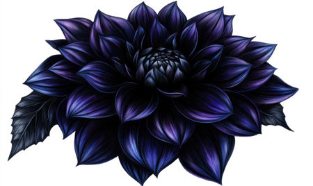 Dark purple dahlia flower, isolated, botanical illustration, design elementの素材