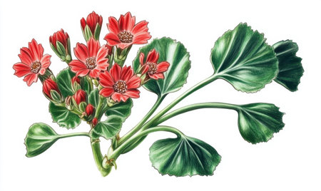 Red flowers botanical illustration, white background, nature, plant study, for educational materialsの素材