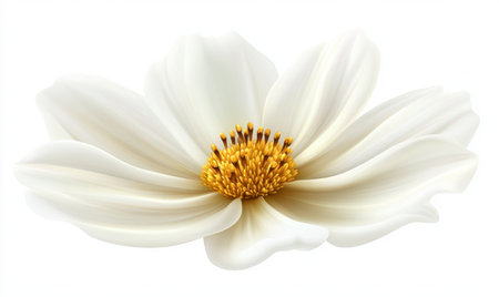 White cosmos flower blossom, isolated, studio shot,  floral design elementの素材