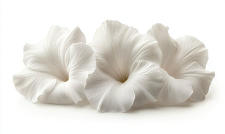 Three white flowers, close-up, isolated, pure background, for designの素材