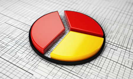 Red and yellow pie chart on grid background; data analysisの素材
