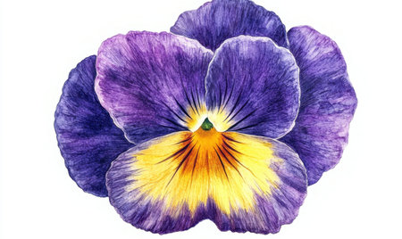 Purple Pansy Watercolor Painting, Floral Design, White Background, Botanical Art, Greeting Cardsの素材